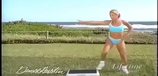  Jerkoff to Denise Austin in sky blue 2 piece with beat